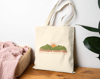 Hendersonville NC Canvas Tote Bag, Blue Ridge Mountains Sunrise Illustration, North Carolina Cotton Tote, Hiking Gift, Market Bag