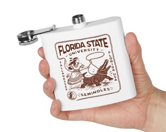 Fiaschetta della Florida State University, regalo per i FSU Seminoles, donna Seminole che cattura un alligatore con il lazo, fiaschetta in acciaio inossidabile, regalo per il tailgate.