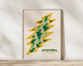 Augusta, GA 11x14in Poster Print | Masters Art | Augusta Gifts and Decor | Grateful Dead Art | 13 Point Bolt