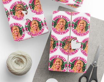 Holly Dolly Christmas Wrapping Paper | Dolly Parton Christmas Gift Wrap | Country Christmas Wrapping Paper | Pink Christmas Gift Wrap