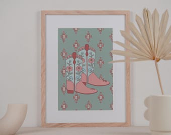 Cowboy Boots 11x14in Poster Print | Neutral Cool Cowboy Art | Boho Western Gifts and Decor | Western Art