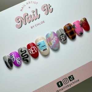Swiftie | hand painted gel press on nails | stick on nails | false nails | Glue on nails