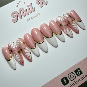 Pétala | unhas de gel florais pintadas à mão | unhas adesivas | unhas postiças | unhas coladas