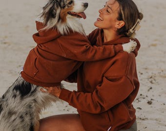 Matching Dog & Owner Hoodie Set: Cocoa Brown Fleece, Handmade in Melbourne