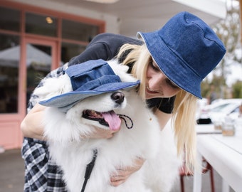 Matching Dog and Owner Double Denim Bucket Hats | Reversible Denim Hats | Hats for Dogs | Large Dog Hats | 2 Tone Bucket Hats for Dogs