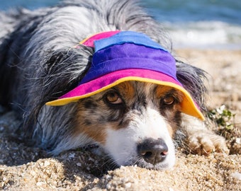 80s Colorblock Dog Bucket Hat: Reversible Cotton Sun Hat