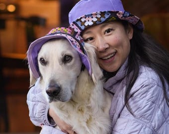 Matching Dog & Owner Lilac Bucket Hats: Reversible Crochet Print
