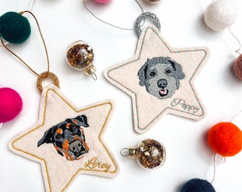 Personalised Star Felt Pet Portrait Christmas Ornament