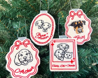 Custom Pet Portrait Ornament: Felt Line Drawing, Personalized Gift