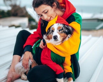 90s Colorblock Matching Dog and Owner Hoodies | Multicolor Primary Matching Dog and Owner Sweaters