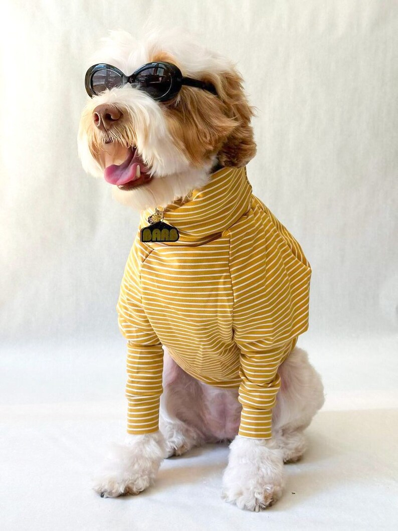 Mustard Stripe Terry Turtleneck Large Dog Sweater Yellow Pet Jumper Ethical Dog Sweater image 2