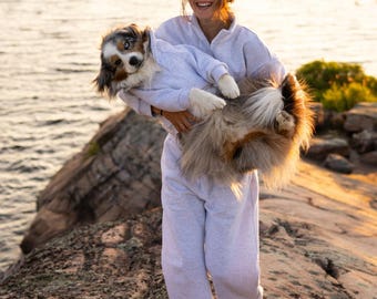 White Marle Quarter Zip Matching Dog & Owner Sweaters, Handmade in Melbourne