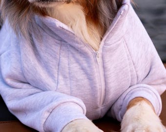 White Marle Quarter Zip Dog Sweater: Handmade Neutral Pet Sweatshirt