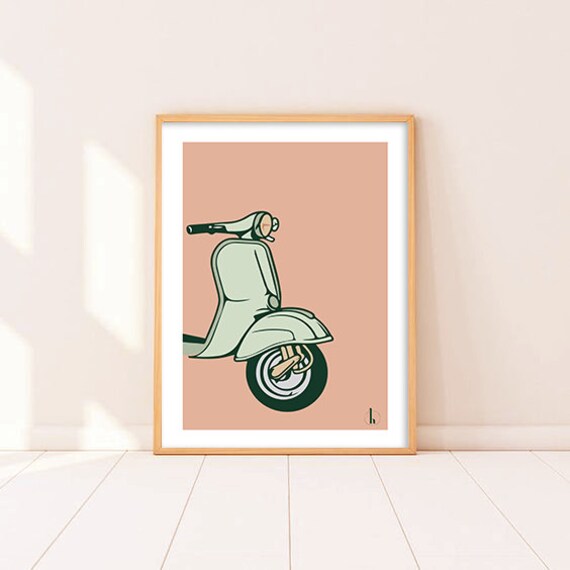Affiche Illustration Vespa Vintage - Poster Déco Art Format A4 ou A3