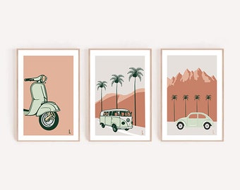 Set of 3 posters illustrations of Old Iconic Vehicles - Poster Deco - Art - Formats A4 or A3