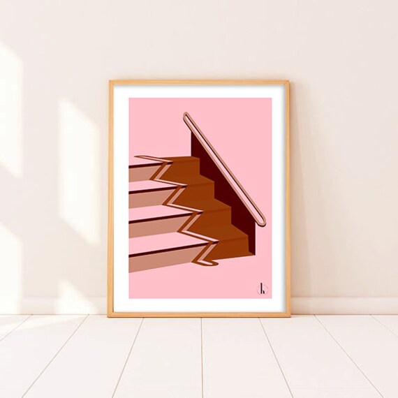 Affiche Illustration Escalier 3/4 - Poster Déco Art Format A4 ou A3