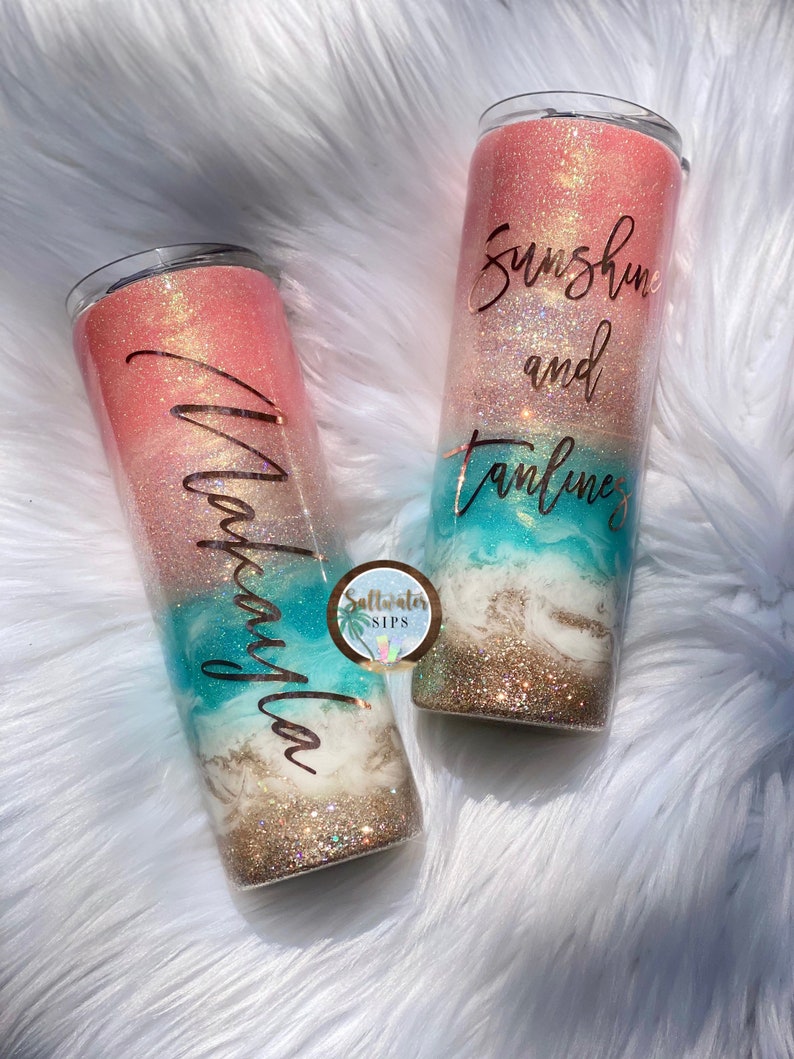 Sunset beach glitter tumbler epoxy tumbler beach tumbler Etsy