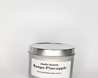 Mango and Pineapple 6 oz tin candles handmade bathroom and bedroom size  / summer scent  / fruity paradise  / home aroma and air freshener