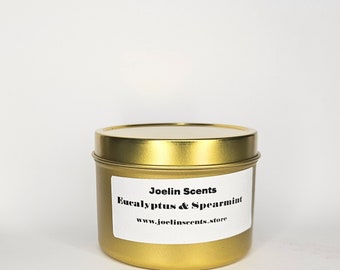 Eucalyptus Spearmint 6 oz candles handmade and highly scented long lasting aroma / aromatherapy relaxation / Earthy aroma / fresh