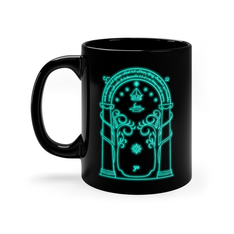 Deuren van Durin mok, LOTR Durin mok, zwarte mok, LOTR mok cadeau, deuren van Durin mok cadeau afbeelding 3
