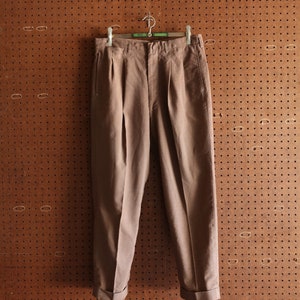 Vintage Deadstock Brown Gaberdine Pleated Trousers ( 30W - 27L )