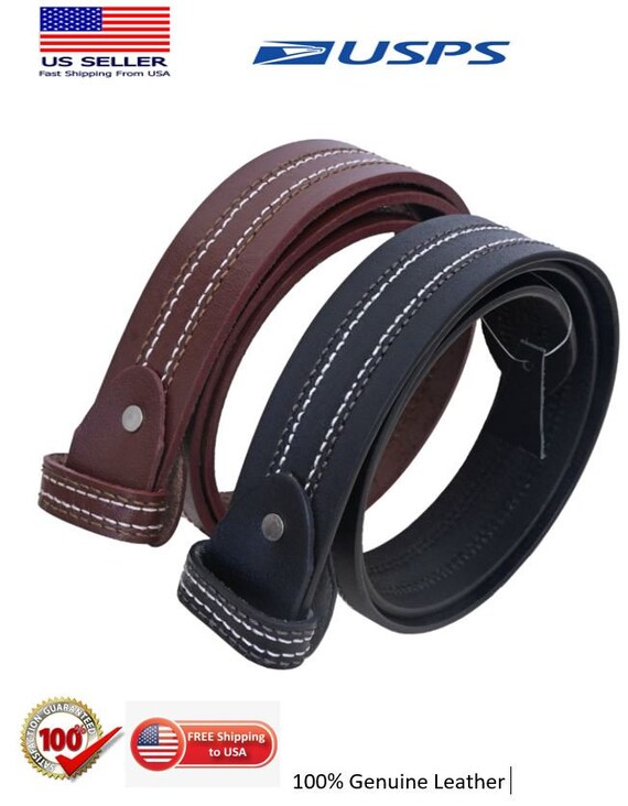 MENS REAL LEATHER PRESS STUD SNAP ON CLIP BELT STRAP BLACK BROWN OWN BUCKLE
