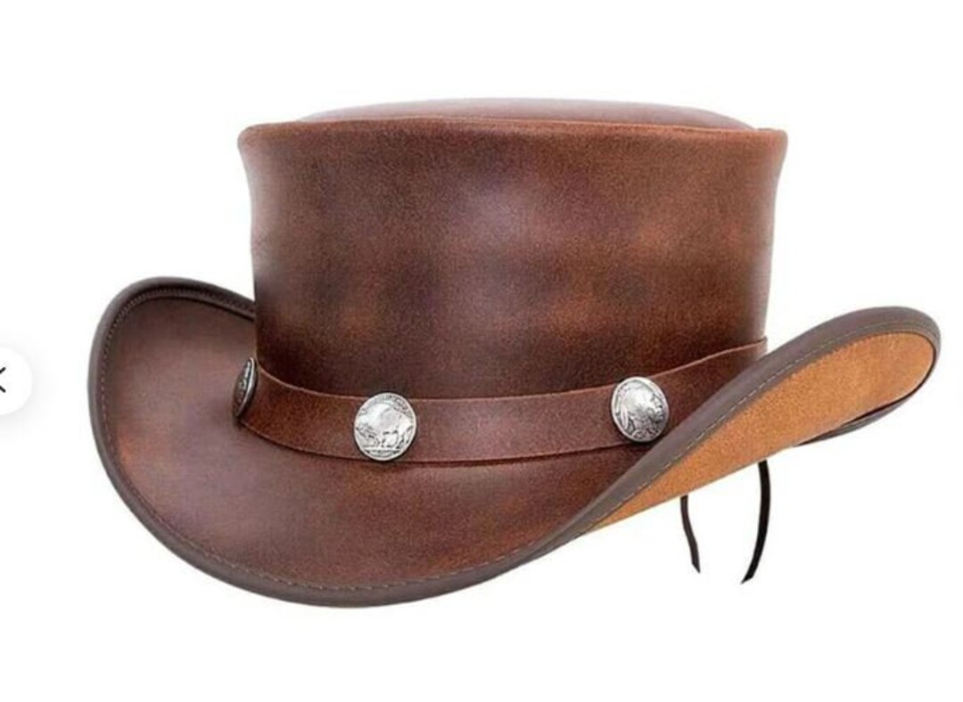 Top Hats Genuine Leather Cowboy Top Hat Unisex Top Quality Hat Etsy