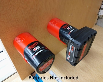 Wall Mount for Milwaukee M12 Batteries 2, 4, 6, or 8 pack, Locking Design