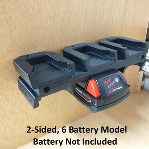 2-Sided Wall Mount for Milwaukee M18 Batteries in 2, 4, or 6 Battery Versions