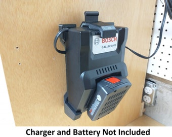 Wall Mount for Bosch GAL 18V-160C Charger with Optional 18V Battery Mounts **Charger NOT INCLUDED**