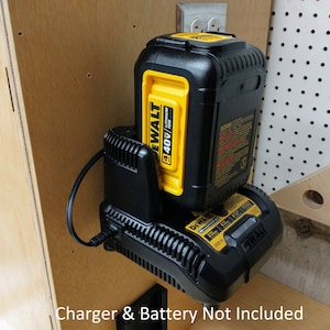 Wall Mount for DeWalt DCB114 40V Charger with Optional 40V Battery Mounts **Charger & Battery NOT INCLUDED**