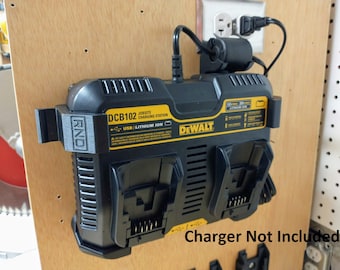 Wall Mount for DeWalt DCB102 Charger with Optional Battery Mounts **CHARGER NOT INCLUDED**