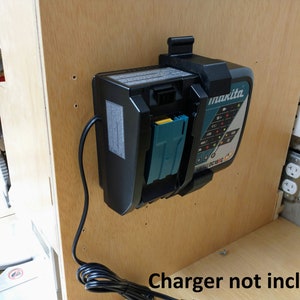 Wall Mount For Makita DC18RC Charger With Optional 18V Battery Mounts, Made in USA