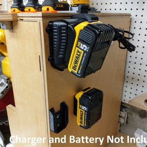 Wall Mount For DeWalt DCB107 Charger With Optional 20v Max Battery Mounts **CHARGER NOT INCLUDED**