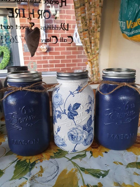 navy blue tea coffee sugar canisters