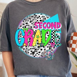 Second Grade PNG | 90s Neon School Digital Design | Leopard Print Retro Shirt Graphic | Sublimation or DTF Print | Back to School PNG
