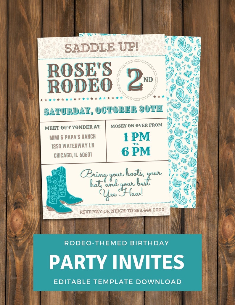 Rodeo Party Invitation Editable Template for Cowboy or Etsy Rodeo Party Invitation Editable Template for Cowboy or Etsy