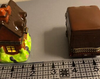 Hand Painted Porcelain Trinket Boxes: House and UPS Truck