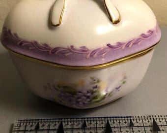 Purple Violet Trinket Dish, Gold Trim Bow