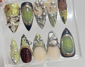 Gothic Them Medium Stiletto Press On Nail, Custom Design Nail Art, Fake Nail for Birthday, Holiday Vacation Nail, Nail for Party