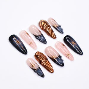 Elevate Your Glam: Long Almond Copper Chrome Press-on Nails With
