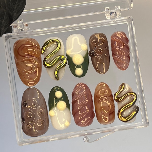Free Style 3D Gel on Almond Press On Nails, Acrylic Nail Art,  Luxury Handmade Fake Nails, Birthday Event Nail, Fairy Core Nails