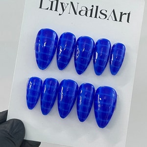Blue Snake Skin Long Coffin Press On Nails, Custom Fake/False Nails, Gothic/Y2K Nail Tips, Holiday/Event Nail Set, Gift For Her/BFF
