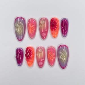 Freestyle Aura 3D Gel Medium Almomd Press On Naglar, 3D Gel Naglar Semester, Semester, Evenemang, Present till henne, Anpassad nagelkonst