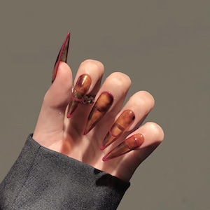 Amber Luxury Long Stiletto Press On Nails, Fake Nails, Long Nails Press On, Luxury Glue On Nails, Holiday Nail, Gift For Her