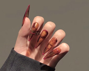 Amber Luxury Long Stiletto Press On Nails, Fake Nails, Long Nails Press On, Luxury Glue On Nails, Holiday Nail, Gift For Her