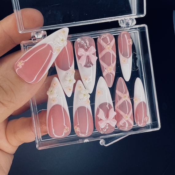 Cute Ballerina Nail|24pcs Butterfly Coffin Fake Nails - Acrylic Long  Lasting Press On Nails With Glue