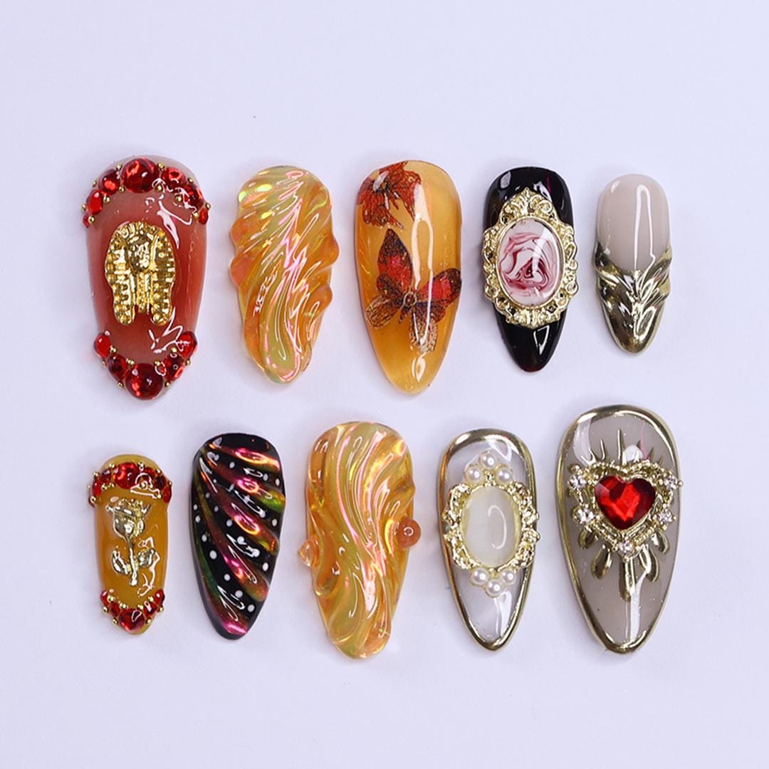 Abstract 3D Nails with Stone Accents