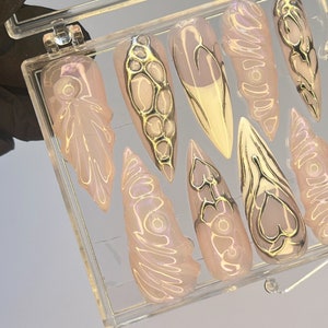 LNA0035 Free Style Silver 3D Gel Almond Press on Nails - Etsy