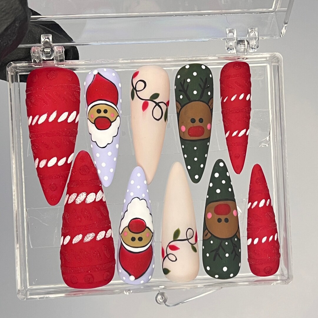 Red Sparkling Christmas Long Almond Press on Nails Festive Xmas and